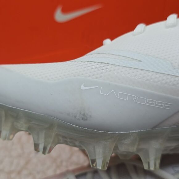 NIB Nike Men\'s Alpha Huarache8 Pro Lax Lacrosse Cleats Shoes White/Pure Platinum